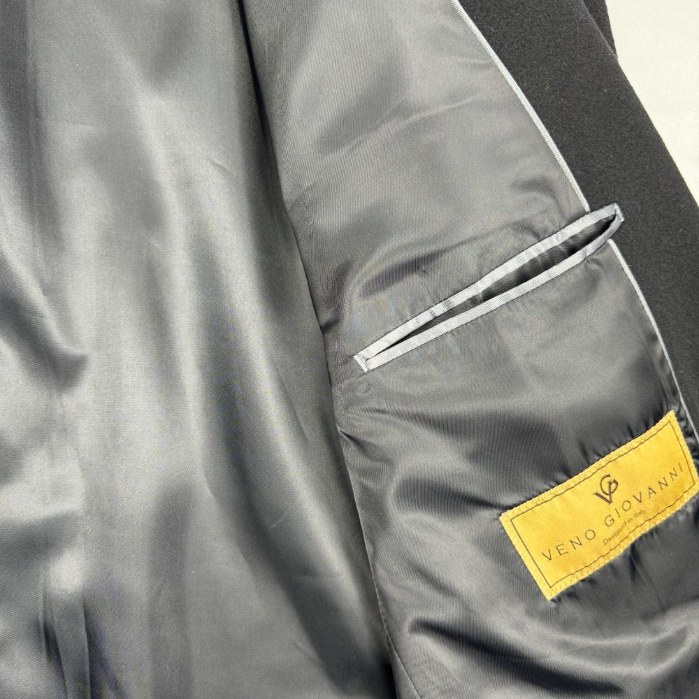 Veno Giovanni Wool Top Coat Black Size 2XL 48 Mens 3/4 Length Overcoat Jacket - Picture 9 of 14
